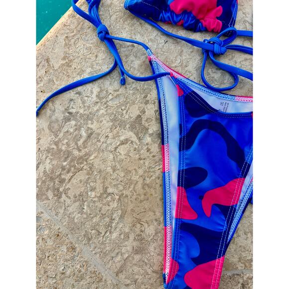 Camouflage Triangle Top Side Tie High Waist String Bikini Large - Picture 3 of 6